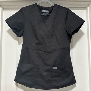 Grey's Anatomy Black Cross-Over V-Neck Scrub Top Size Small